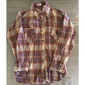 Vintage Levi's Plaid Button Up Shirt XL Red Brown Flannel Casual Style Classic